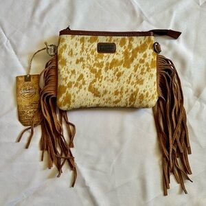 Brown and Cream Fringe Hide Clutch
